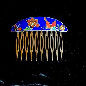 Vintage cloisonné hair comb! 40+ years and never used. Butterflies and flowers🦋